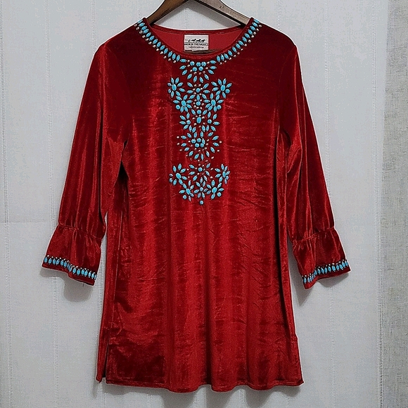 Back in the Saddle Red Velvet Beaded Dress… - Picture 9 of 11